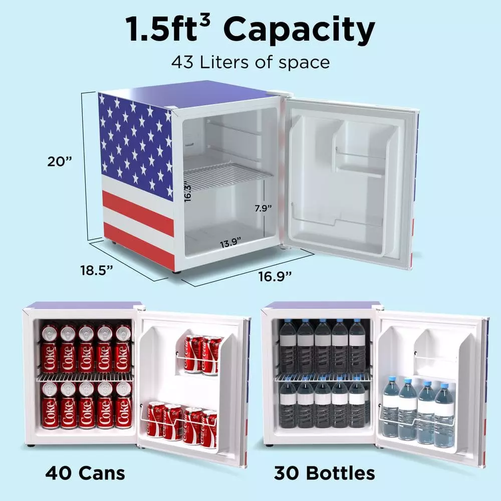Husky 1.5 Cu. ft. 40-Can American Flag Freestanding Countertop Mini Fridge with Reversible Door without Freezer (USA Flag) 6 Husky 1.5 Cu. ft. 40-Can American Flag Freestanding Countertop Mini Fridge with Reversible Door without Freezer (USA Flag) - Image 4