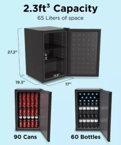 Husky 2.4 Cu. ft. 60-Can Freestanding Beverage Cooler Countertop Mini Fridge with Glass Door without Freezer (Black) -FixPro Store black husky beverage wine combos osfg017 bl 4f 1000