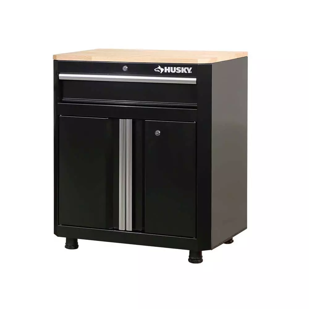 Husky Ready-to-Assemble 24-Gauge Steel 1-Drawer 2-Door Garage Base Cabinet in Black (28 in. W x 33 in. H x 18 in. D 3 Husky Ready-to-Assemble 24-Gauge Steel 1-Drawer 2-Door Garage Base Cabinet in Black (28 in. W x 33 in. H x 18 in. D
