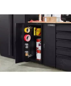 Husky Heavy Duty Welded 20-Gauge Steel 2-Door Garage Base Cabinet in Black (28 in. W x 32 in. H x 21.5 in. D) -FixPro Store black husky free standing cabinets htc1000001 31 1000