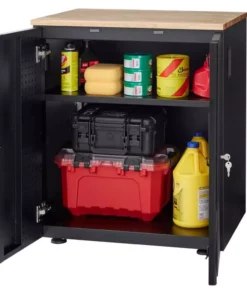 Husky Heavy Duty Welded 20-Gauge Steel 2-Door Garage Base Cabinet in Black (28 in. W x 32 in. H x 21.5 in. D) -FixPro Store black husky free standing cabinets htc1000001 66 1000