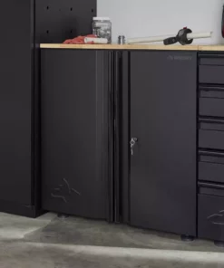 Husky Extra Wide Heavy Duty Welded 20-Gauge Steel 2-Door Garage Base Cabinet in Black (32 in. W x 33 in. H x 21.5 in. D) -FixPro Store black husky free standing cabinets htc1000001 ex 31 1000