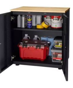 Husky Extra Wide Heavy Duty Welded 20-Gauge Steel 2-Door Garage Base Cabinet in Black (32 in. W x 33 in. H x 21.5 in. D) -FixPro Store black husky free standing cabinets htc1000001 ex 77 1000