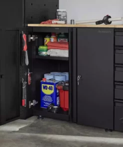 Husky Extra Wide Heavy Duty Welded 20-Gauge Steel 2-Door Garage Base Cabinet in Black (32 in. W x 33 in. H x 21.5 in. D) -FixPro Store black husky free standing cabinets htc1000001 ex d4 1000