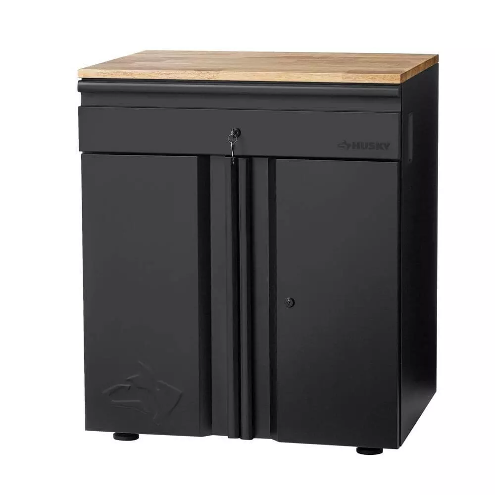 Husky Heavy Duty Welded 20-Gauge Steel 1-Drawer 2-Door Garage Base Cabinet in Black (28 in. W x 32 in. H x 21.5 in. D) 3 Husky Heavy Duty Welded 20-Gauge Steel 1-Drawer 2-Door Garage Base Cabinet in Black (28 in. W x 32 in. H x 21.5 in. D)