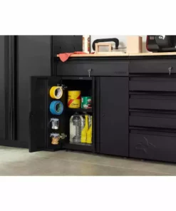 Husky Heavy Duty Welded 20-Gauge Steel 1-Drawer 2-Door Garage Base Cabinet in Black (28 in. W x 32 in. H x 21.5 in. D) 18 Husky Heavy Duty Welded 20-Gauge Steel 1-Drawer 2-Door Garage Base Cabinet in Black (28 in. W x 32 in. H x 21.5 in. D) -FixPro Store black husky free standing cabinets htc1000009 77 1000