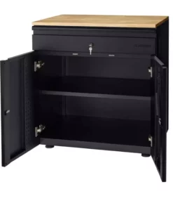 Husky Extra Wide Heavy Duty Welded 20-Gauge Steel 1-Drawer 2-Door Garage Cabinet in Black (32 in. W x 33 in. H x 21.5 in. D) -FixPro Store black husky free standing cabinets htc1000009 ex 66 1000