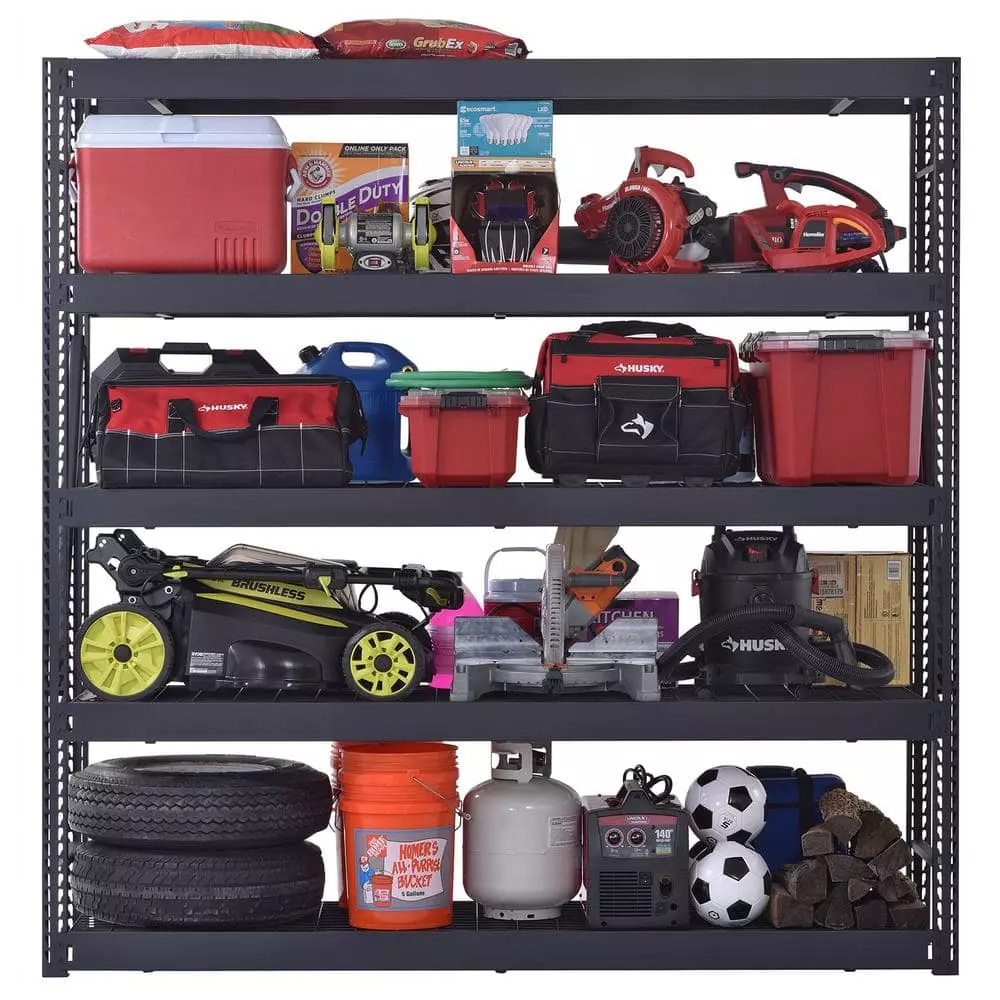 Husky 5-Tier Industrial Duty Steel Freestanding Garage Storage Shelving Unit in Black (90 in. W x 90 in. H x 24 in. D) 6 Husky 5-Tier Industrial Duty Steel Freestanding Garage Storage Shelving Unit in Black (90 in. W x 90 in. H x 24 in. D) - Image 4
