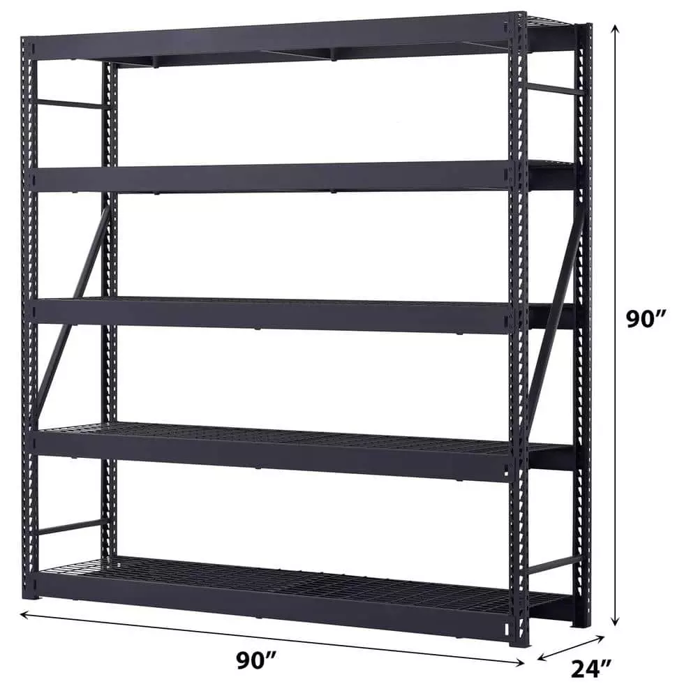 Husky 5-Tier Industrial Duty Steel Freestanding Garage Storage Shelving Unit in Black (90 in. W x 90 in. H x 24 in. D) 10 Husky 5-Tier Industrial Duty Steel Freestanding Garage Storage Shelving Unit in Black (90 in. W x 90 in. H x 24 in. D) - Image 8