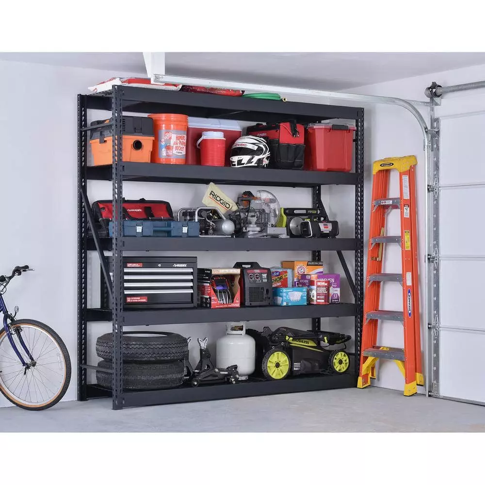 Husky 5-Tier Industrial Duty Steel Freestanding Garage Storage Shelving Unit in Black (90 in. W x 90 in. H x 24 in. D) 4 Husky 5-Tier Industrial Duty Steel Freestanding Garage Storage Shelving Unit in Black (90 in. W x 90 in. H x 24 in. D) - Image 2