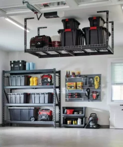 Husky Adjustable Height Overhead Ceiling Mount Garage Rack in Black (42 in. H x 96 in. W x 32 in. D) -FixPro Store black husky overhead garage storage acr3296b p 1d 1000