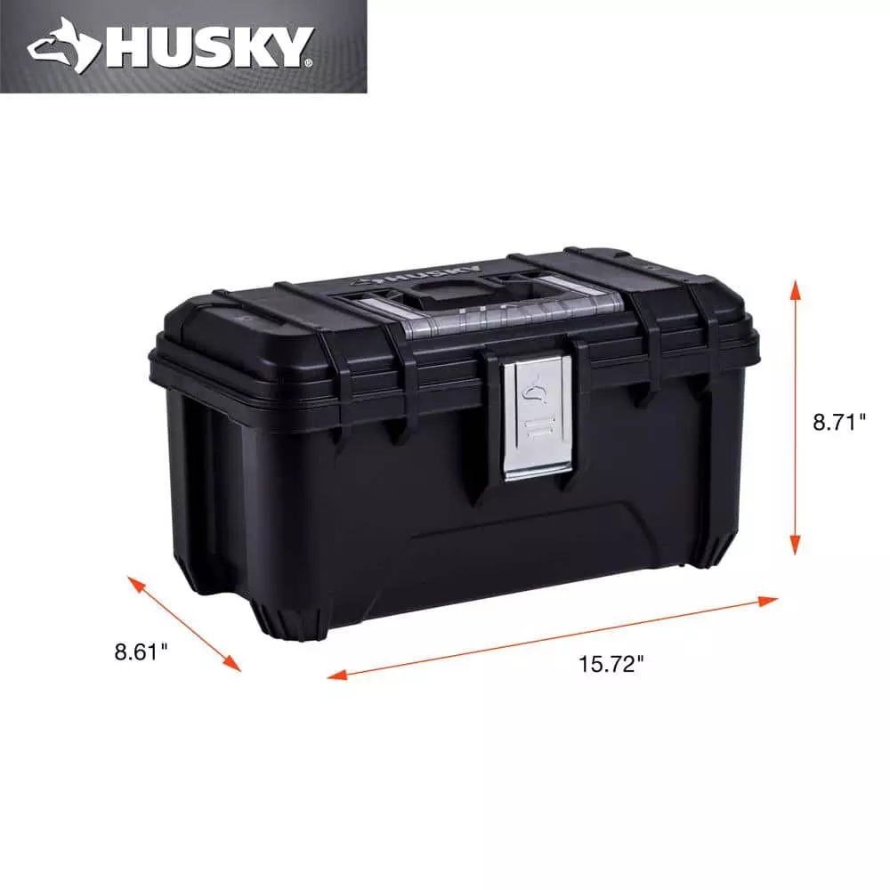 Husky 16 in. Black Plastic Portable Tool Box with Metal Latches 5 Husky 16 in. Black Plastic Portable Tool Box with Metal Latches - Image 3