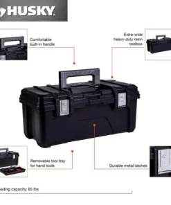 Husky 26 in. Black Plastic Portable Tool Box with Metal Latches -FixPro Store black husky portable tool boxes 235580 e1 1000