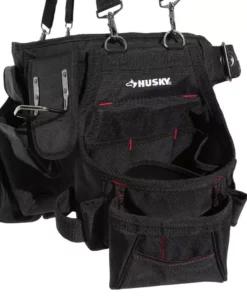 Husky 2-Bag 18 -Pocket Black Framer's Suspension Rig Work Tool Belt with Suspenders -FixPro Store black husky tool belts hd00116 th 76 1000