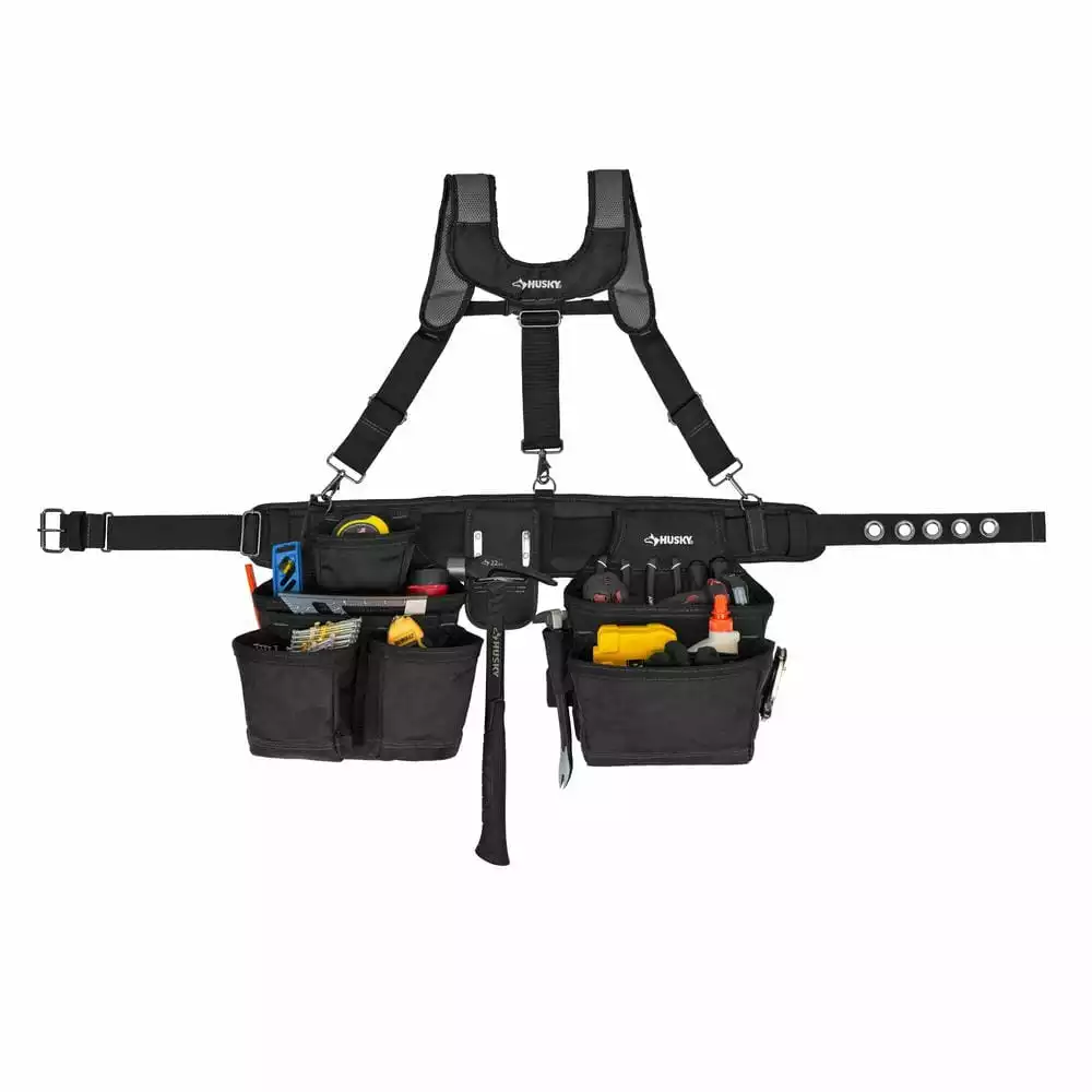 Husky 16-Pocket Black Carpenter's Tool Belt with Suspenders 6 Husky 16-Pocket Black Carpenter's Tool Belt with Suspenders - Image 4
