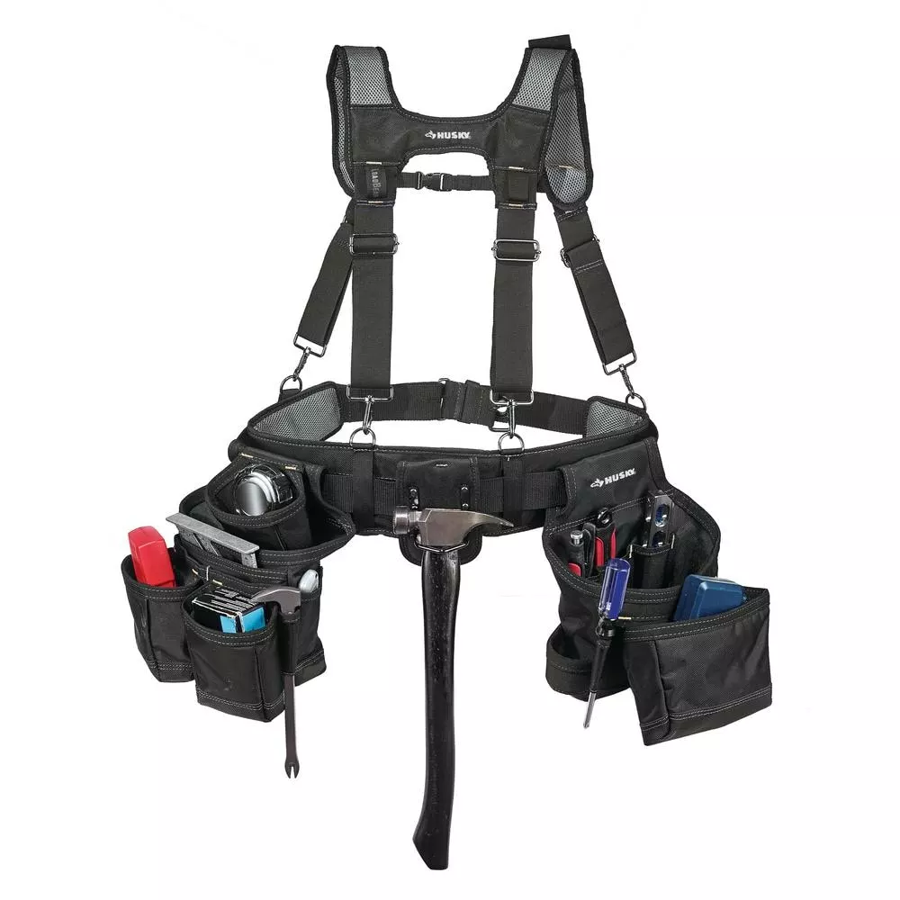 Husky 16-Pocket Black Carpenter's Tool Belt with Suspenders 4 Husky 16-Pocket Black Carpenter's Tool Belt with Suspenders - Image 2
