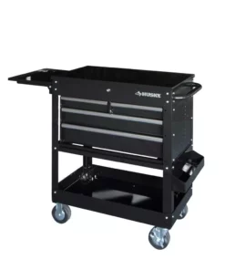 Husky 33 in 4-Drawer Mechanics Cart with Extended Side Table and Bottle Tray -FixPro Store black husky tool carts xhouc3304b11 1f 1000
