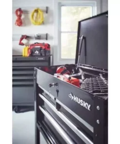 Husky 33 in 4-Drawer Mechanics Cart with Extended Side Table and Bottle Tray -FixPro Store black husky tool carts xhouc3304b11 31 1000