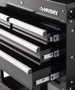 Husky 33 in 4-Drawer Mechanics Cart with Extended Side Table and Bottle Tray -FixPro Store black husky tool carts xhouc3304b11 4f 1000
