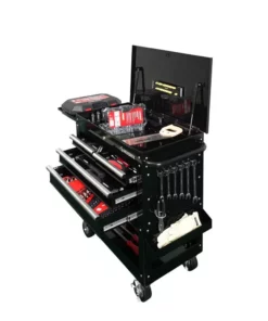 Husky 33 in 4-Drawer Mechanics Cart with Extended Side Table and Bottle Tray -FixPro Store black husky tool carts xhouc3304b11 76 1000