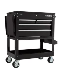 Husky 33 in 4-Drawer Mechanics Cart with Extended Side Table and Bottle Tray -FixPro Store black husky tool carts xhouc3304b11 d4 1000