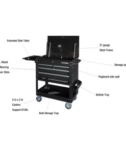 Husky 33 in 4-Drawer Mechanics Cart with Extended Side Table and Bottle Tray -FixPro Store black husky tool carts xhouc3304b11 e1 1000