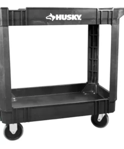 Husky 2-Tier Plastic 4-Wheeled Service Cart in Black with 500 lb. Capacity -FixPro Store black husky utility carts 410 113 0111 31 1000