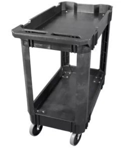 Husky 2-Tier Plastic 4-Wheeled Service Cart in Black with 500 lb. Capacity -FixPro Store black husky utility carts 410 113 0111 c3 1000