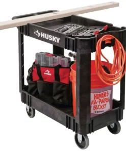 Husky 2-Tier Plastic 4-Wheeled Service Cart in Black with 500 lb. Capacity -FixPro Store black husky utility carts 410 113 0111 e1 1000
