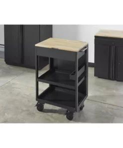 Husky Utility Cart with Wooden Top in Black (24.25 in. W x 37.5 in. H x 17.5 in. D) -FixPro Store black husky utility carts htc1000018 40 1000