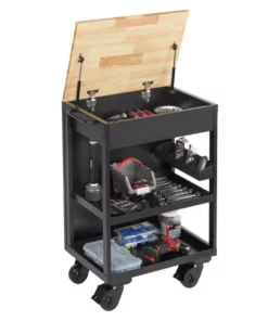 Husky Utility Cart with Wooden Top in Black (24.25 in. W x 37.5 in. H x 17.5 in. D) -FixPro Store black husky utility carts htc1000018 e1 1000