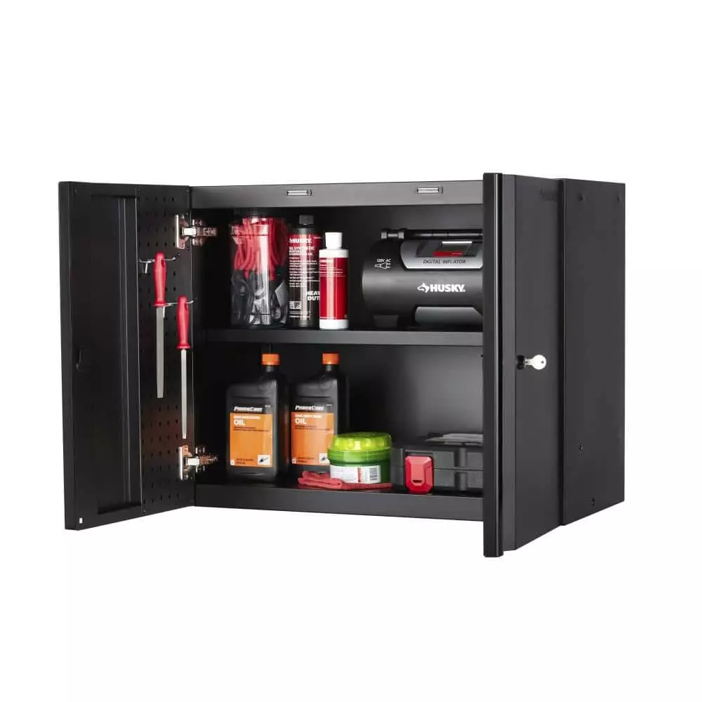Husky Heavy Duty Welded 20-Gauge Steel Wall Mounted Garage Cabinet in Black (28 in. W x 22 in. H x 14 in. D) 8 Husky Heavy Duty Welded 20-Gauge Steel Wall Mounted Garage Cabinet in Black (28 in. W x 22 in. H x 14 in. D) - Image 6