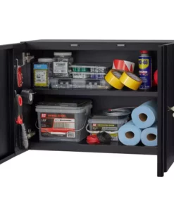 Husky Extra Wide Heavy Duty Welded 20-Gauge Steel Wall Mounted Garage Cabinet in Black (32 in. W x 22 in. H x 14 in. D) -FixPro Store black husky wall mounted cabinets htc1000010 ex 66 1000
