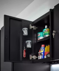 Husky Extra Wide Heavy Duty Welded 20-Gauge Steel Wall Mounted Garage Cabinet in Black (32 in. W x 22 in. H x 14 in. D) -FixPro Store black husky wall mounted cabinets htc1000010 ex 77 1000