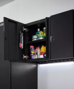 Husky Extra Wide Heavy Duty Welded 20-Gauge Steel Wall Mounted Garage Cabinet in Black (32 in. W x 22 in. H x 14 in. D) -FixPro Store black husky wall mounted cabinets htc1000010 ex d4 1000