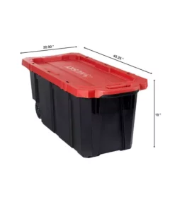 Husky 45 Gal. Latch and Stack Tote with Wheels in Black with Red Lid -FixPro Store black red husky storage bins 206201 40 1000