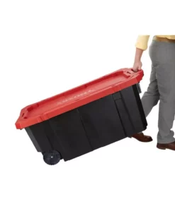 Husky 45 Gal. Latch and Stack Tote with Wheels in Black with Red Lid -FixPro Store black red husky storage bins 206201 44 1000