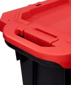 Husky 45 Gal. Latch and Stack Tote with Wheels in Black with Red Lid -FixPro Store black red husky storage bins 206201 4f 1000