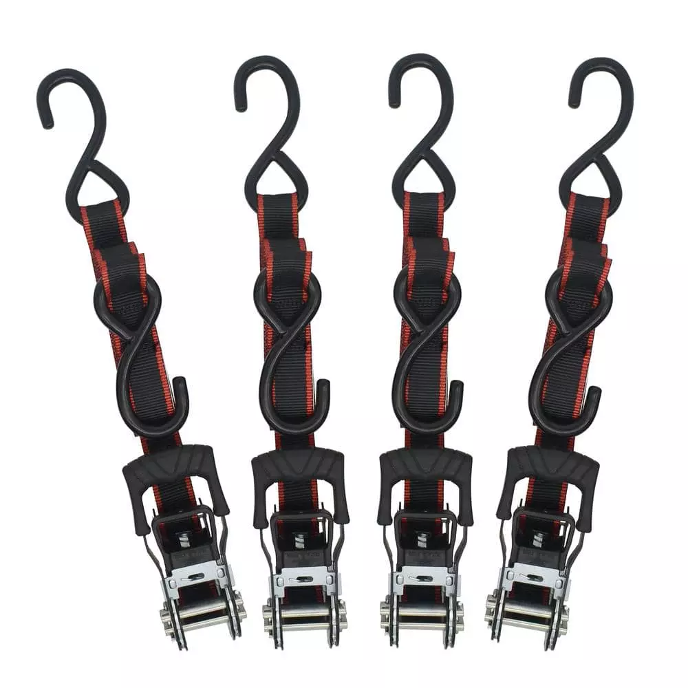 Husky 1 in. x 12 ft. Ratchet Tie Down With S Hook (4-Pack) 3 Husky 1 in. x 12 ft. Ratchet Tie Down With S Hook (4-Pack)