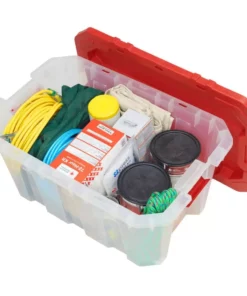 Husky 25 Gal. Latch and Stack Tote in Clear with Red Lid -FixPro Store clear husky storage bins 206234 1f 1000