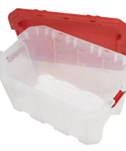 Husky 25 Gal. Latch and Stack Tote in Clear with Red Lid -FixPro Store clear husky storage bins 206234 44 1000