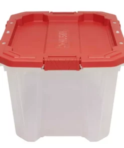Husky 25 Gal. Latch and Stack Tote in Clear with Red Lid -FixPro Store clear husky storage bins 206234 4f 1000