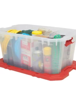 Husky 25 Gal. Latch and Stack Tote in Clear with Red Lid -FixPro Store clear husky storage bins 206234 76 1000