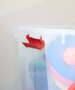 Husky 25 Gal. Latch and Stack Tote in Clear with Red Lid -FixPro Store clear husky storage bins 206234 77 1000