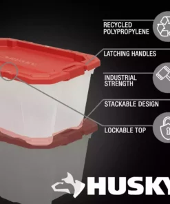 Husky 25 Gal. Latch and Stack Tote in Clear with Red Lid -FixPro Store clear husky storage bins 206234 a0 1000