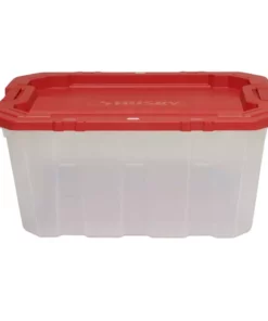 Husky 25 Gal. Latch and Stack Tote in Clear with Red Lid -FixPro Store clear husky storage bins 206234 c3 1000
