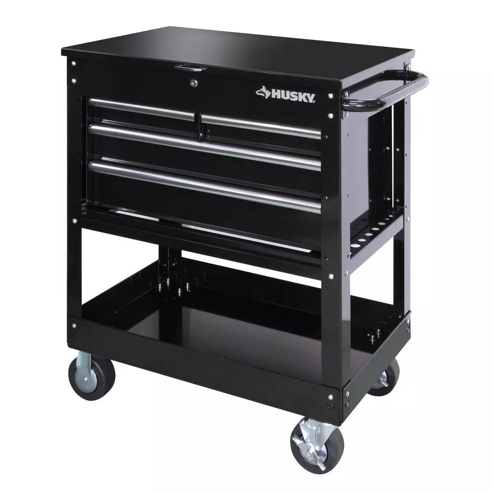 Husky 33 in. W 4-Drawer Mechanics Tool Utility Cart in Gloss Black 11 Husky 33 in. W 4-Drawer Mechanics Tool Utility Cart in Gloss Black - Image 9