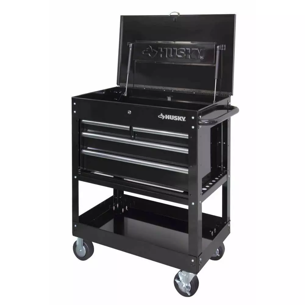 Husky 33 in. W 4-Drawer Mechanics Tool Utility Cart in Gloss Black 3 Husky 33 in. W 4-Drawer Mechanics Tool Utility Cart in Gloss Black