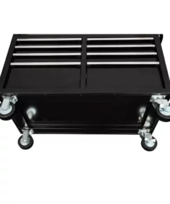 Husky 46 in. W x 24.5 in. D Standard Duty 9-Drawer Mobile Workbench Tool Chest with Solid Wood Top in Gloss Black 21 Husky 46 in. W x 24.5 in. D Standard Duty 9-Drawer Mobile Workbench Tool Chest with Solid Wood Top in Gloss Black -FixPro Store gloss black with silver trim husky mobile workbenches h46mwc9v2 1d 1000