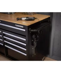 Husky 46 in. W x 24.5 in. D Standard Duty 9-Drawer Mobile Workbench Tool Chest with Solid Wood Top in Gloss Black 26 Husky 46 in. W x 24.5 in. D Standard Duty 9-Drawer Mobile Workbench Tool Chest with Solid Wood Top in Gloss Black -FixPro Store gloss black with silver trim husky mobile workbenches h46mwc9v2 1f 1000